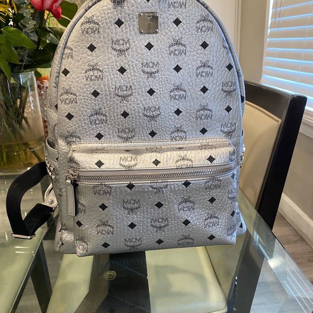 MCM Gray Backpack with Signature Visetos Print